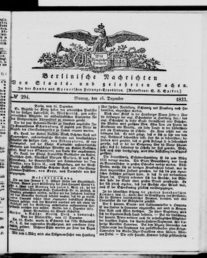 Berlinische Nachrichten von Staats- und gelehrten Sachen vom 16.12.1833