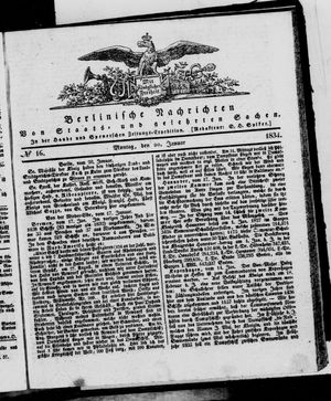 Berlinische Nachrichten von Staats- und gelehrten Sachen on Jan 20, 1834
