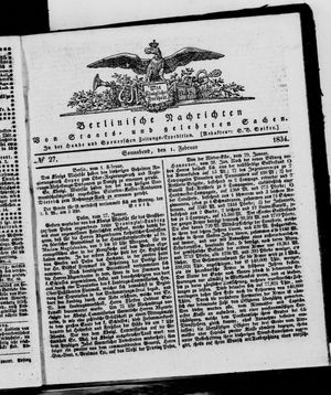 Berlinische Nachrichten von Staats- und gelehrten Sachen on Feb 1, 1834