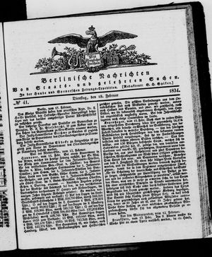 Berlinische Nachrichten von Staats- und gelehrten Sachen vom 18.02.1834