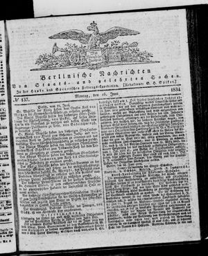 Berlinische Nachrichten von Staats- und gelehrten Sachen vom 16.06.1834