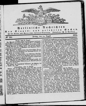 Berlinische Nachrichten von Staats- und gelehrten Sachen vom 29.08.1834