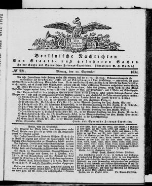 Berlinische Nachrichten von Staats- und gelehrten Sachen vom 22.09.1834