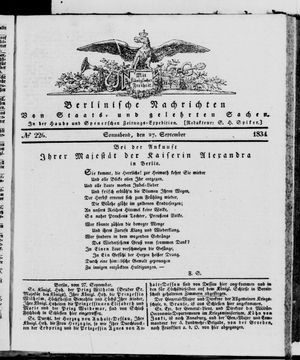 Berlinische Nachrichten von Staats- und gelehrten Sachen vom 27.09.1834