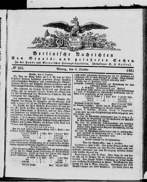 Berlinische Nachrichten von Staats- und gelehrten Sachen on Oct 6, 1834