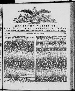 Berlinische Nachrichten von Staats- und gelehrten Sachen on Oct 18, 1834