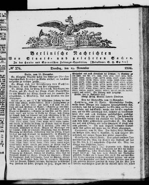 Berlinische Nachrichten von Staats- und gelehrten Sachen on Nov 25, 1834