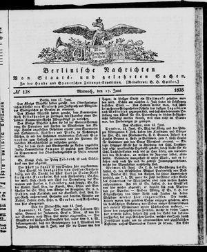 Berlinische Nachrichten von Staats- und gelehrten Sachen vom 17.06.1835