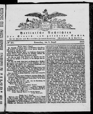 Berlinische Nachrichten von Staats- und gelehrten Sachen vom 06.08.1835