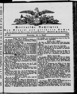 Berlinische Nachrichten von Staats- und gelehrten Sachen vom 13.08.1835