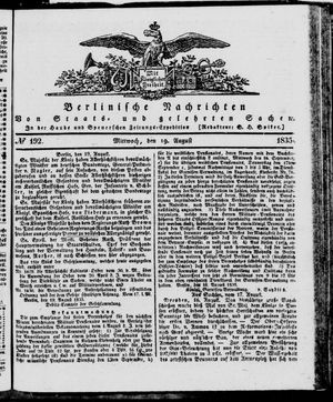 Berlinische Nachrichten von Staats- und gelehrten Sachen vom 19.08.1835