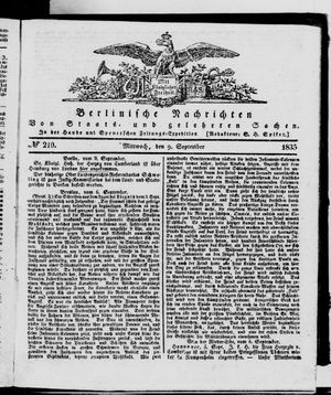 Berlinische Nachrichten von Staats- und gelehrten Sachen vom 09.09.1835