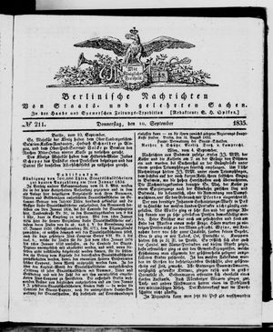 Berlinische Nachrichten von Staats- und gelehrten Sachen vom 10.09.1835