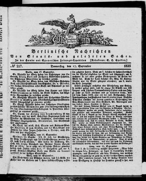 Berlinische Nachrichten von Staats- und gelehrten Sachen vom 17.09.1835