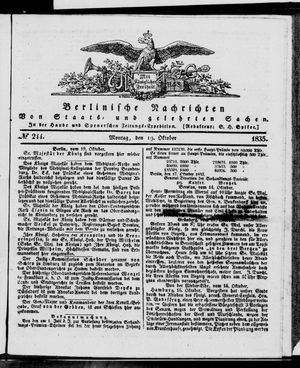 Berlinische Nachrichten von Staats- und gelehrten Sachen vom 19.10.1835