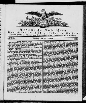 Berlinische Nachrichten von Staats- und gelehrten Sachen vom 20.10.1835