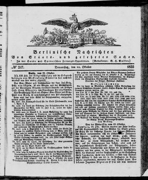 Berlinische Nachrichten von Staats- und gelehrten Sachen vom 22.10.1835