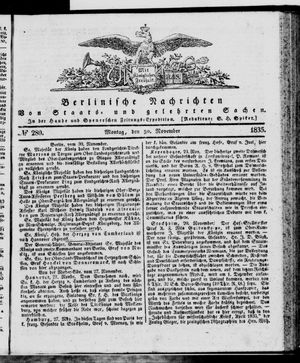 Berlinische Nachrichten von Staats- und gelehrten Sachen vom 30.11.1835