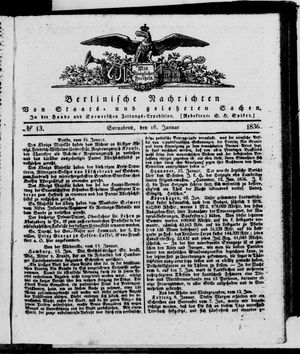 Berlinische Nachrichten von Staats- und gelehrten Sachen vom 16.01.1836
