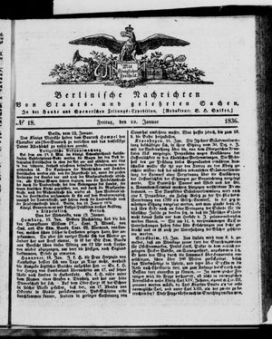 Berlinische Nachrichten von Staats- und gelehrten Sachen vom 22.01.1836
