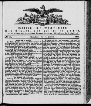 Berlinische Nachrichten von Staats- und gelehrten Sachen vom 20.02.1836