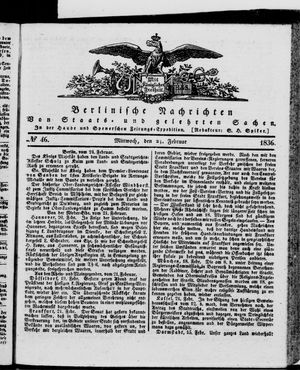 Berlinische Nachrichten von Staats- und gelehrten Sachen vom 24.02.1836