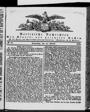 Berlinische Nachrichten von Staats- und gelehrten Sachen vom 25.02.1836