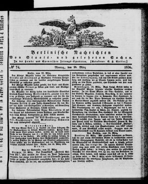 Berlinische Nachrichten von Staats- und gelehrten Sachen on Mar 28, 1836