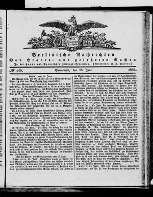 Berlinische Nachrichten von Staats- und gelehrten Sachen on Jun 18, 1836