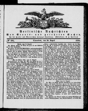 Berlinische Nachrichten von Staats- und gelehrten Sachen vom 20.08.1836