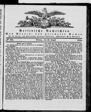 Berlinische Nachrichten von Staats- und gelehrten Sachen vom 22.08.1836