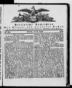 Berlinische Nachrichten von Staats- und gelehrten Sachen vom 31.08.1836