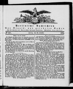 Berlinische Nachrichten von Staats- und gelehrten Sachen vom 21.10.1836