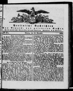 Berlinische Nachrichten von Staats- und gelehrten Sachen vom 21.11.1836