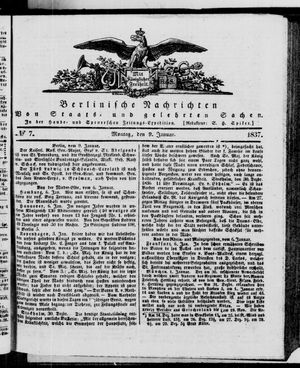 Berlinische Nachrichten von Staats- und gelehrten Sachen vom 09.01.1837