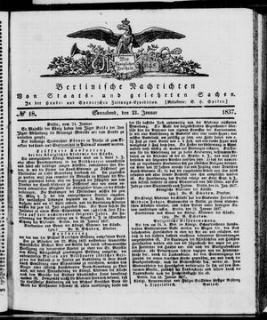 Berlinische Nachrichten von Staats- und gelehrten Sachen vom 21.01.1837