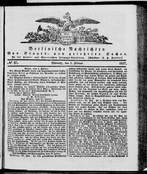 Berlinische Nachrichten von Staats- und gelehrten Sachen on Feb 1, 1837