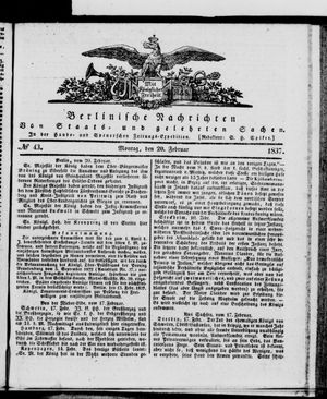 Berlinische Nachrichten von Staats- und gelehrten Sachen vom 20.02.1837