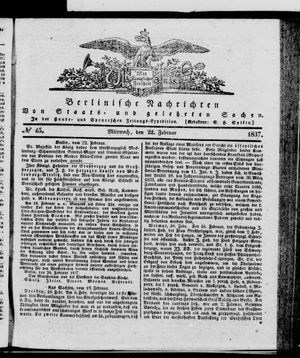 Berlinische Nachrichten von Staats- und gelehrten Sachen vom 22.02.1837