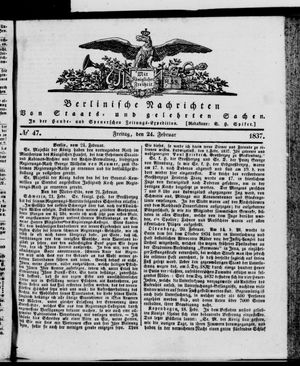 Berlinische Nachrichten von Staats- und gelehrten Sachen vom 24.02.1837
