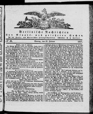 Berlinische Nachrichten von Staats- und gelehrten Sachen on Feb 27, 1837