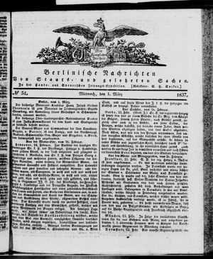 Berlinische Nachrichten von Staats- und gelehrten Sachen on Mar 1, 1837