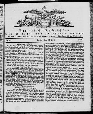 Berlinische Nachrichten von Staats- und gelehrten Sachen vom 14.04.1837
