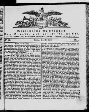 Berlinische Nachrichten von Staats- und gelehrten Sachen vom 21.04.1837