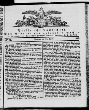Berlinische Nachrichten von Staats- und gelehrten Sachen vom 24.04.1837
