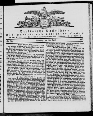 Berlinische Nachrichten von Staats- und gelehrten Sachen vom 26.04.1837