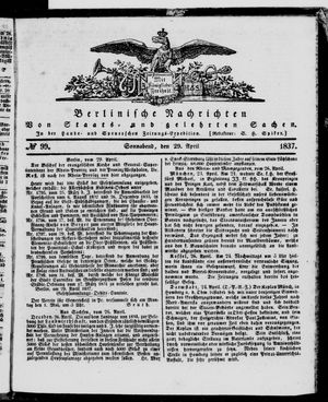 Berlinische Nachrichten von Staats- und gelehrten Sachen vom 29.04.1837