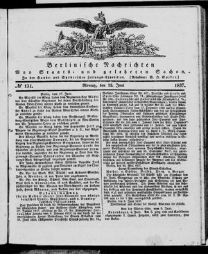 Berlinische Nachrichten von Staats- und gelehrten Sachen vom 12.06.1837