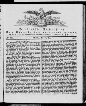 Berlinische Nachrichten von Staats- und gelehrten Sachen vom 13.06.1837