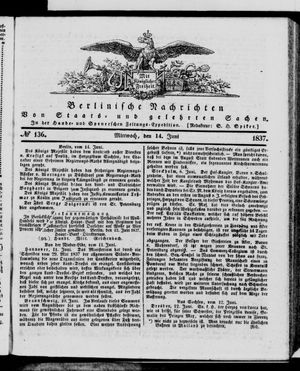 Berlinische Nachrichten von Staats- und gelehrten Sachen on Jun 14, 1837